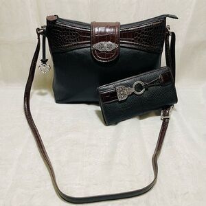 Brighton Black and Brown Leather Shoulder Bag and Wallet Set